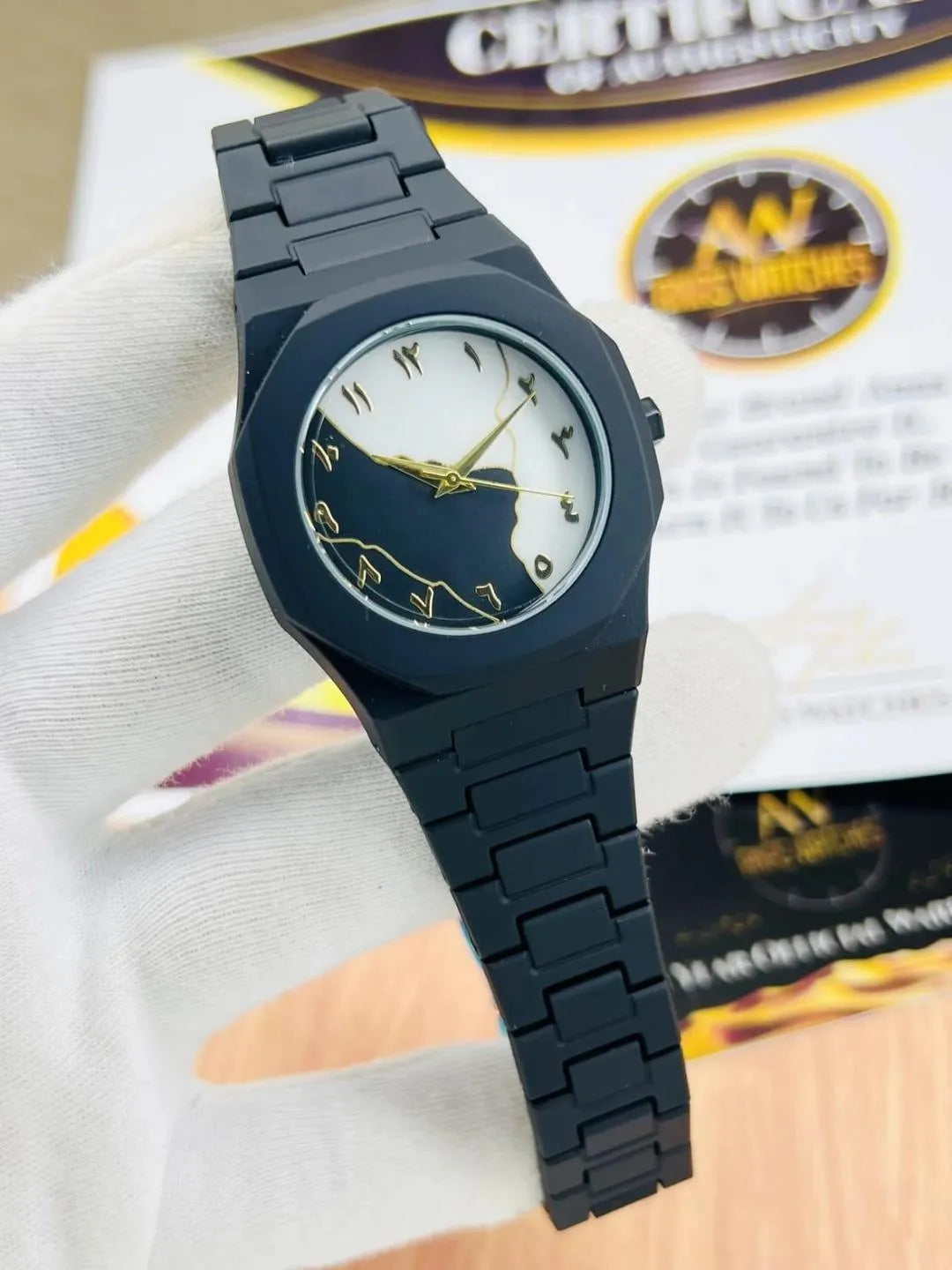 Men Carbon Fiber Black Arabic Watch