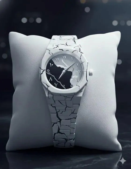 Men's Carbon Fiber Tiger Watch White Marble Design
