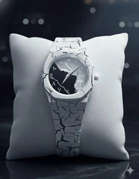 Men's Carbon Fiber Tiger Watch White Marble Design