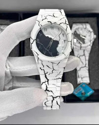 Men's Carbon Fiber Tiger Watch White Marble Design