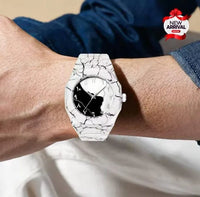 Men's Carbon Fiber Tiger Watch White Marble Design