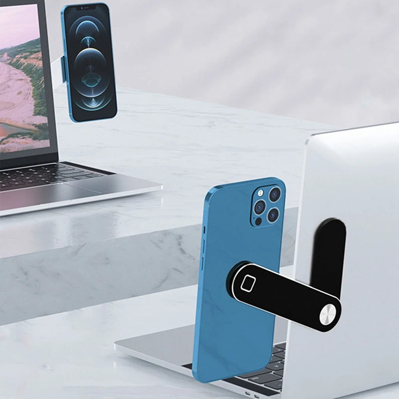 Magnetic Laptop Phone Holder – Aluminium Alloy Dual-Screen Expansion Bracket for Side Mount Phone Stand & Monitor Extension