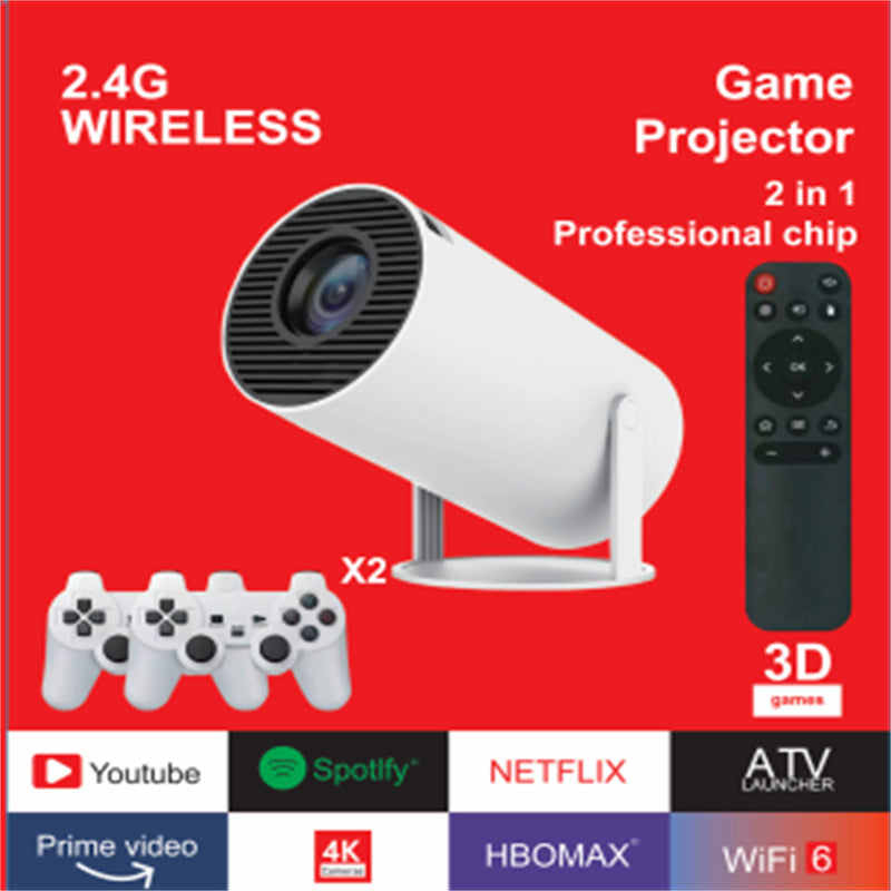 MAX300 4K Portable Smart Gaming Projector – Android 11 Mini Video Projector with 2 Wireless Controllers, Wi-Fi 6 & Auto Keystone