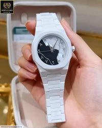 Men's White Carbon Fiber Analog Watch 10mm White Strap