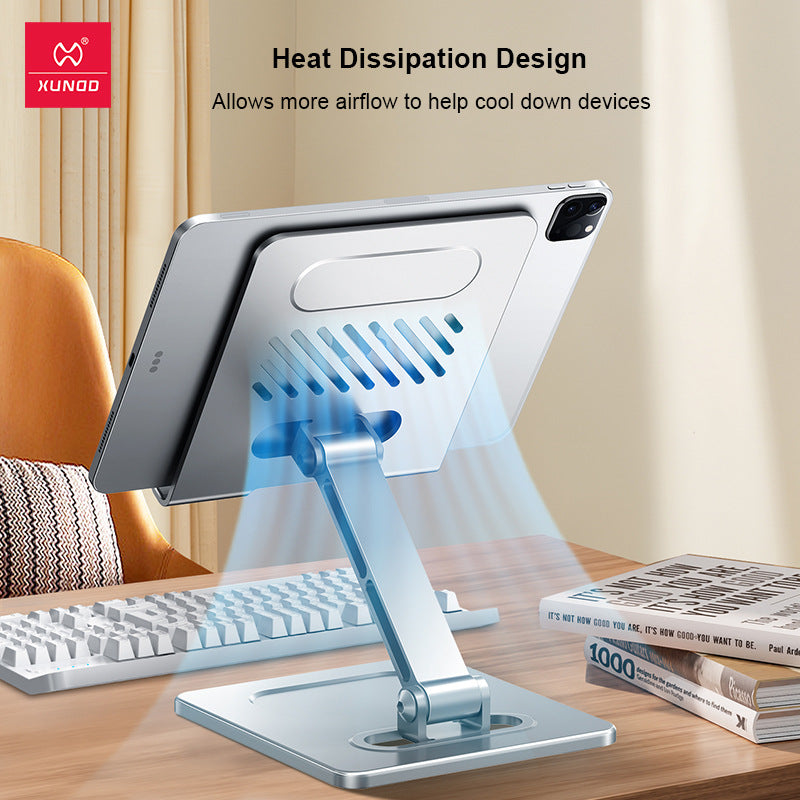 Universal Foldable Metal Tablet Stand – Adjustable Desktop Holder & Cooling Riser for iPad, Laptops & Mobile Phones