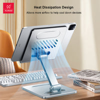 Universal Foldable Metal Tablet Stand – Adjustable Desktop Holder & Cooling Riser for iPad, Laptops & Mobile Phones