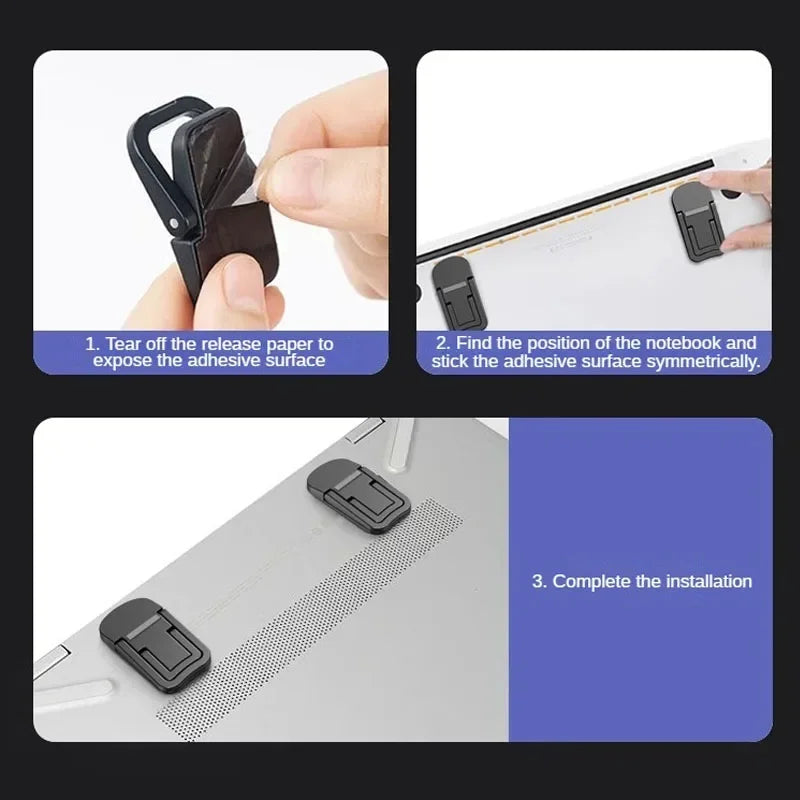 Mini Invisible Folding Laptop Stand Feet – Ultra-Thin Portable Adhesive Cooling Legs for MacBook, Laptops & Keyboards
