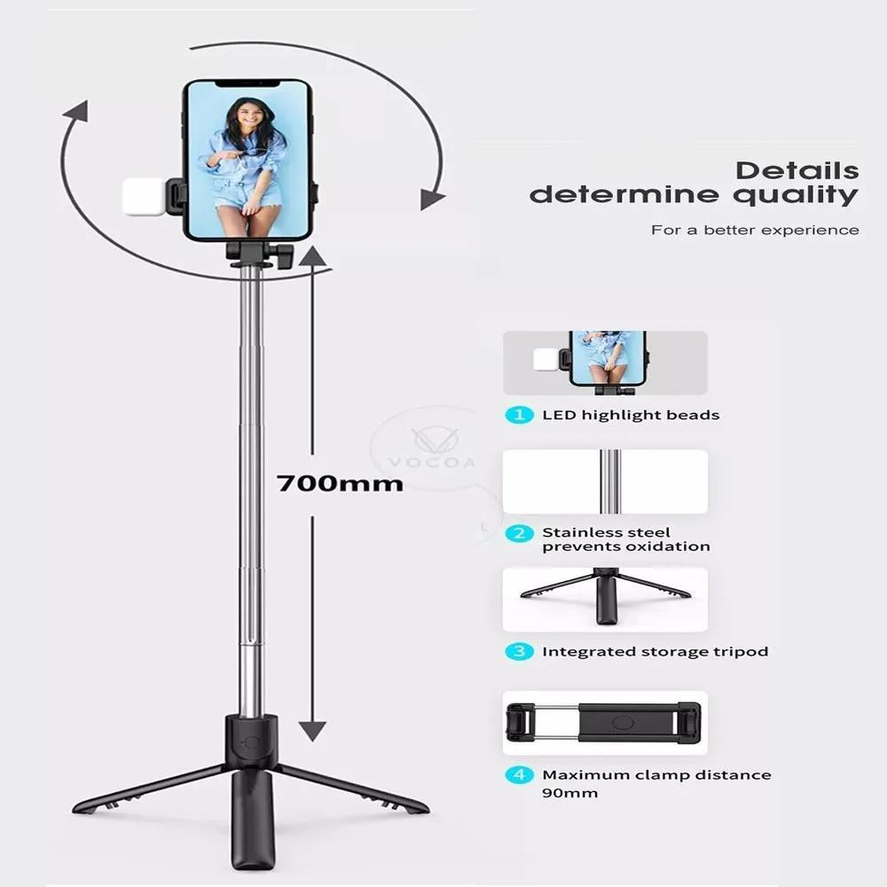 Foldable Selfie Stick with LED Light & Bluetooth Remote