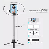 Foldable Selfie Stick with LED Light & Bluetooth Remote