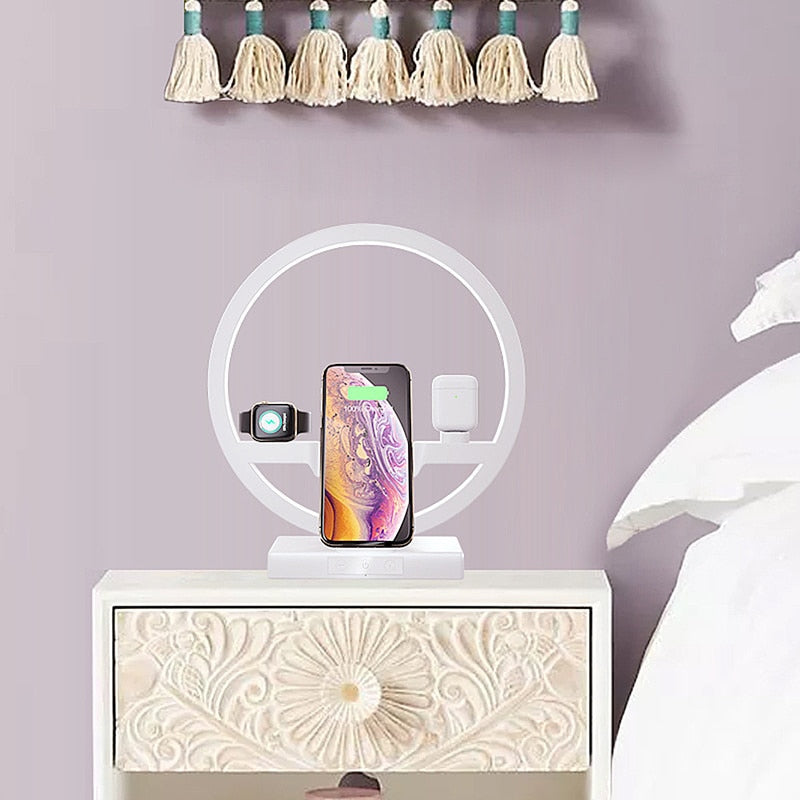 3-in-1 Qi Fast Wireless Charging Station – Night Light Dock Stand for iPhone, Apple Watch & AirPods