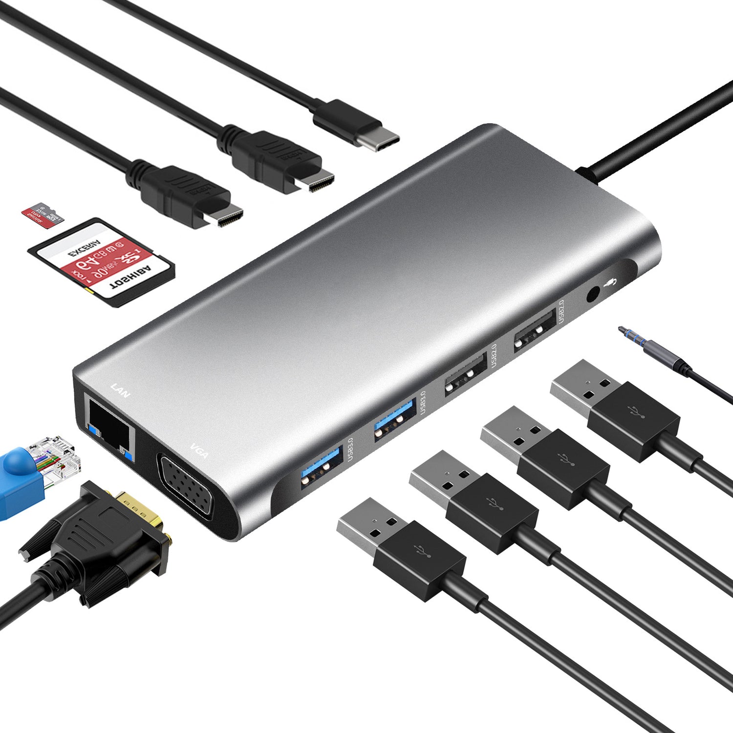 12 in 1 usb c hub, dual hdmi vga dock, type c docking station, macbook usb c adapter, laptop multiport hub, usb c same screen converter, triple displa