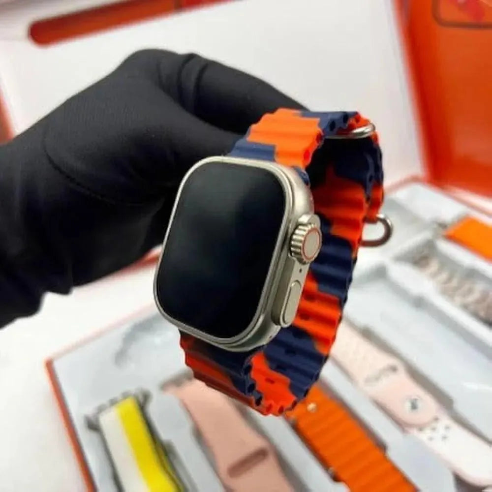 Premium Smartwatch with 5 Straps Orange Pink Yellow
