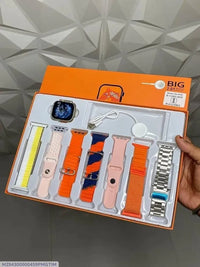 Premium Smartwatch with 5 Straps Orange Pink Yellow