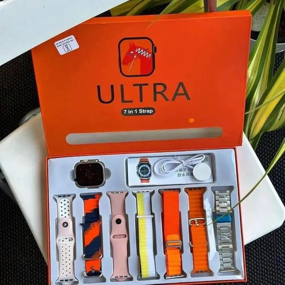 Premium Smartwatch with 5 Straps Orange Pink Yellow