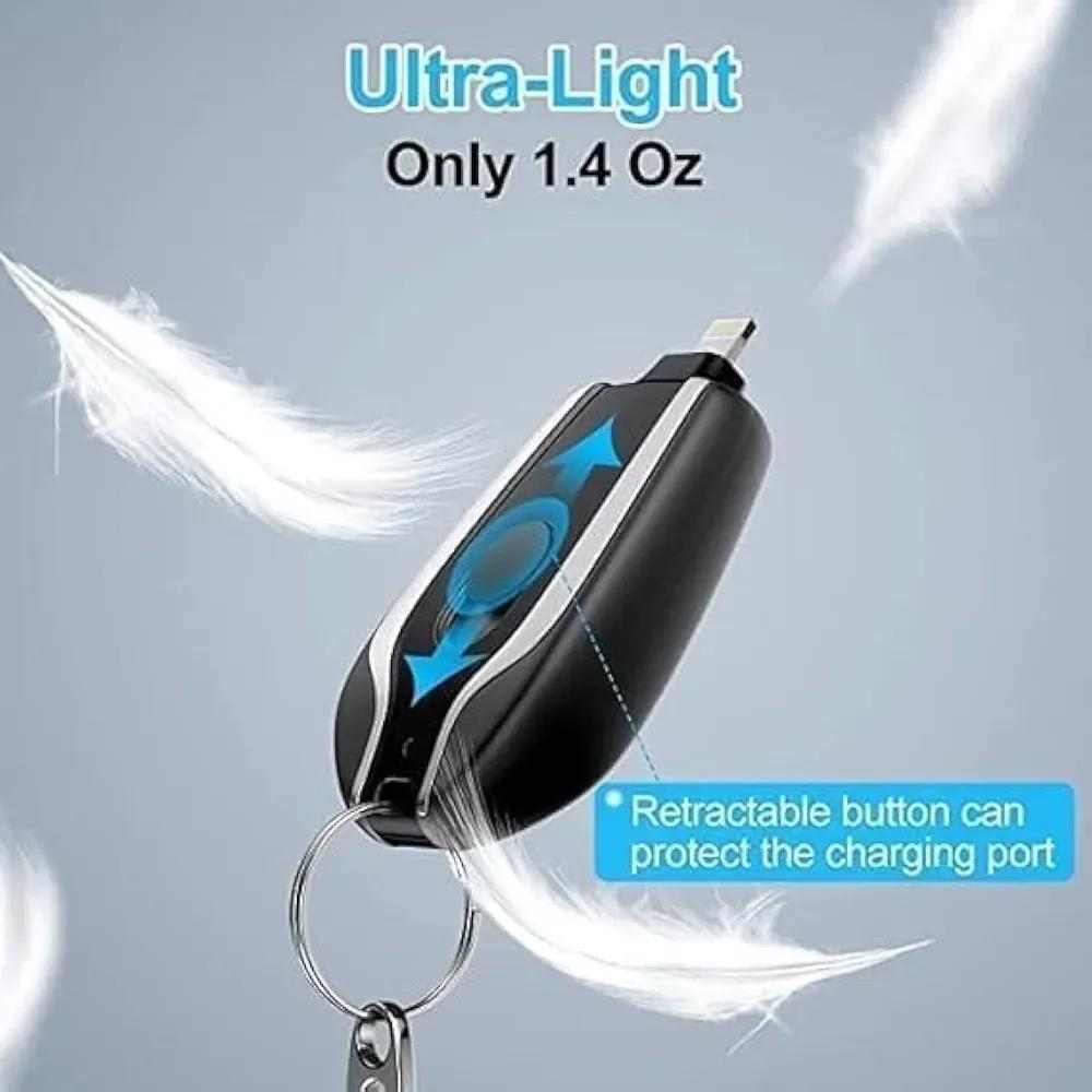 Keychain Power Bank Black Portable USB Charging