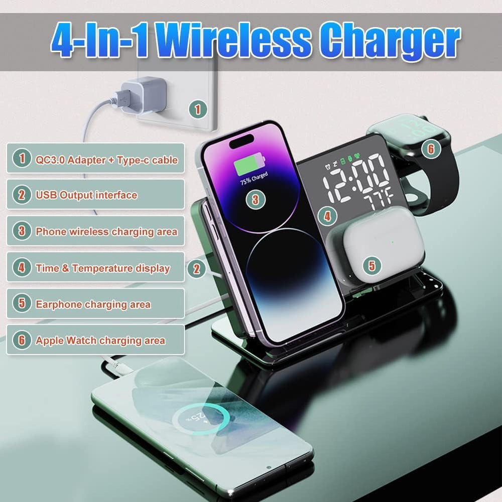 3-in-1 wireless charging time display alarm clock 15W thermometer wireless charging