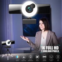 4K/2K Live Streaming Webcam with Ring Fill Light & Autofocus – 1080p HD Live Camera with Built-in Microphone for PC & Laptop