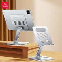 Universal Foldable Metal Tablet Stand – Adjustable Desktop Holder & Cooling Riser for iPad, Laptops & Mobile Phones