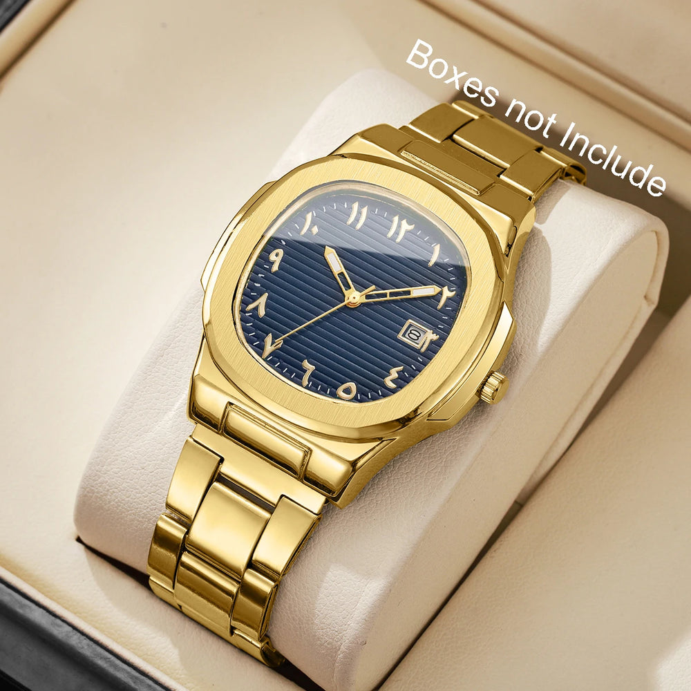 Luxury Men (Without Box) Business Watch, Stainless Steel Watch With Calendar