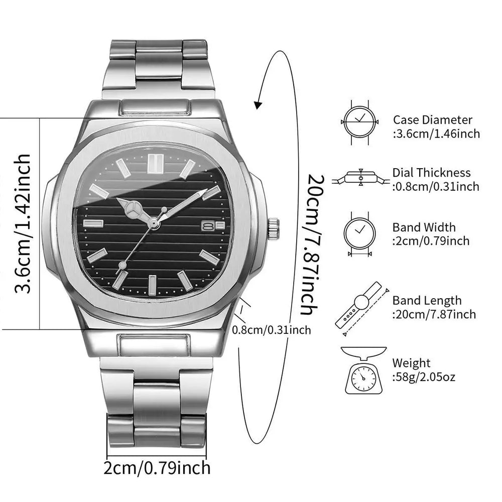 Luxury Men (Without Box) Business Watch, Stainless Steel Watch With Calendar