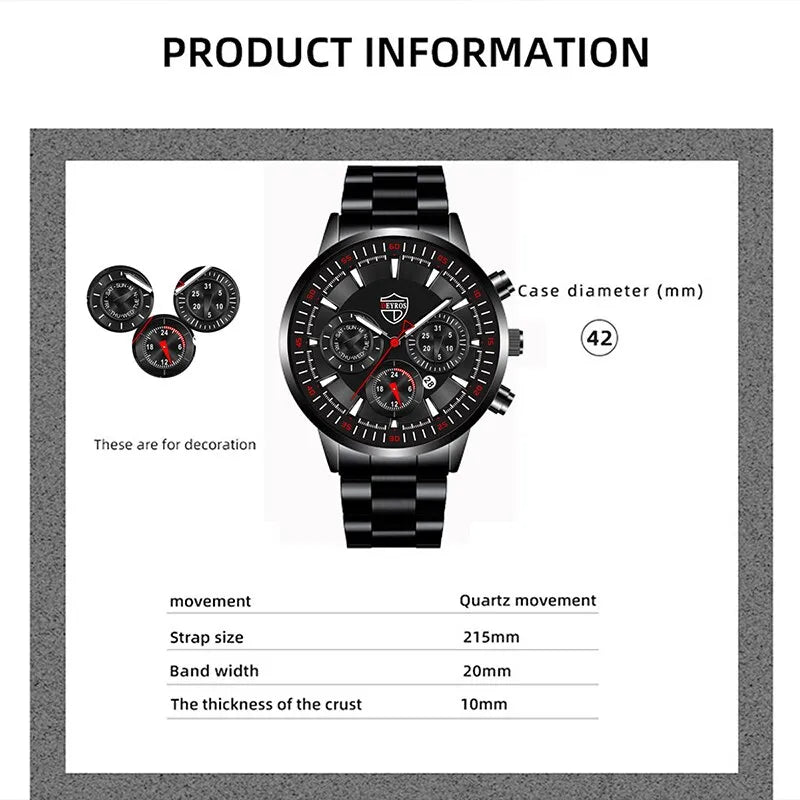 Fashion Men's Watches Business Stainless Steel Quartz Wrist Watch