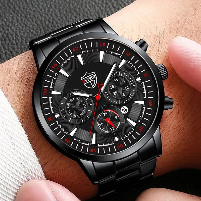 Fashion Men's Watches Business Stainless Steel Quartz Wrist Watch
