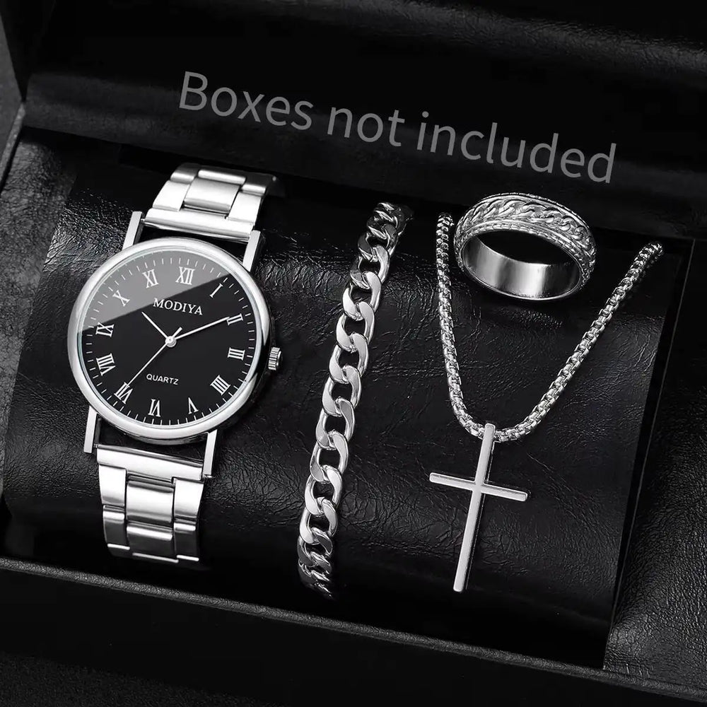 4pcs/Set Fashion (Without Box ) Men Business Watches, Dial Quartz, Jewelry Set