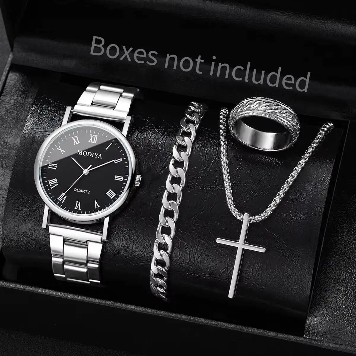 4pcs/Set Fashion (Without Box ) Men Business Watches, Dial Quartz, Jewelry Set