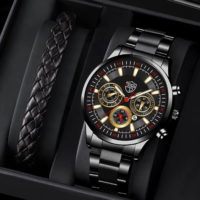 Fashion Men's Watches Business Stainless Steel Quartz Wrist Watch