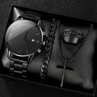 4-Piece/Set（Without Box ) Black Watch Set With Bracelet, Necklace, and Ring