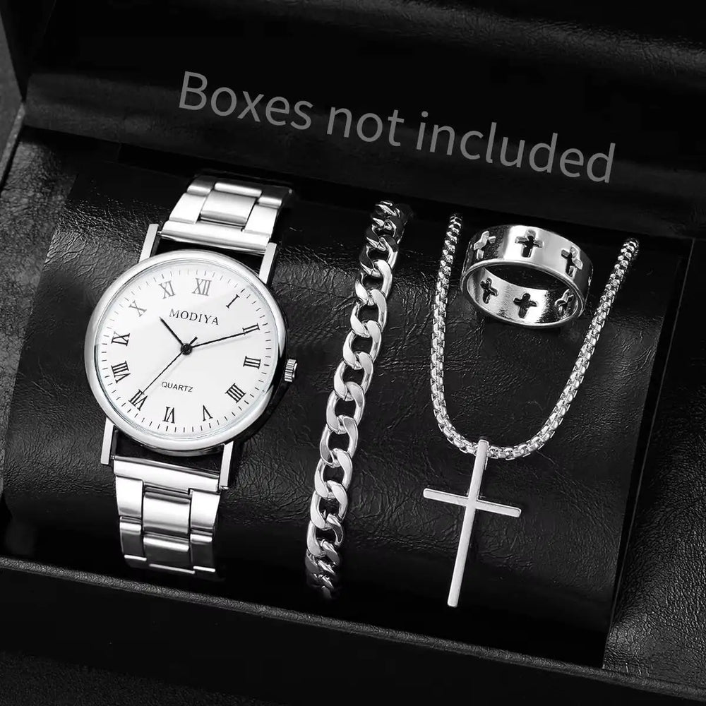 4pcs/Set Fashion (Without Box ) Men Business Watches, Dial Quartz, Jewelry Set
