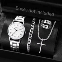 4pcs/Set Fashion (Without Box ) Men Business Watches, Dial Quartz, Jewelry Set
