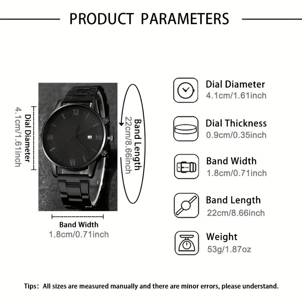 4-Piece/Set（Without Box ) Black Watch Set With Bracelet, Necklace, and Ring