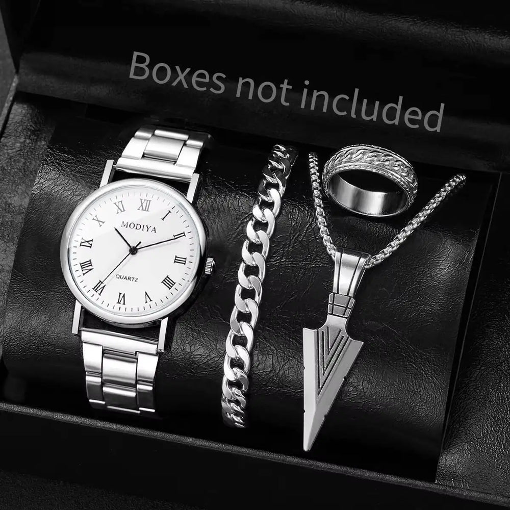 4pcs/Set Fashion (Without Box ) Men Business Watches, Dial Quartz, Jewelry Set