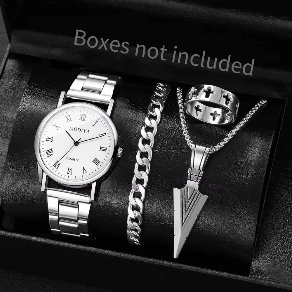 4pcs/Set Fashion (Without Box ) Men Business Watches, Dial Quartz, Jewelry Set