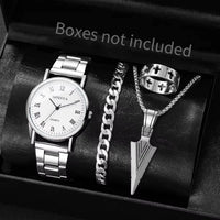 4pcs/Set Fashion (Without Box ) Men Business Watches, Dial Quartz, Jewelry Set