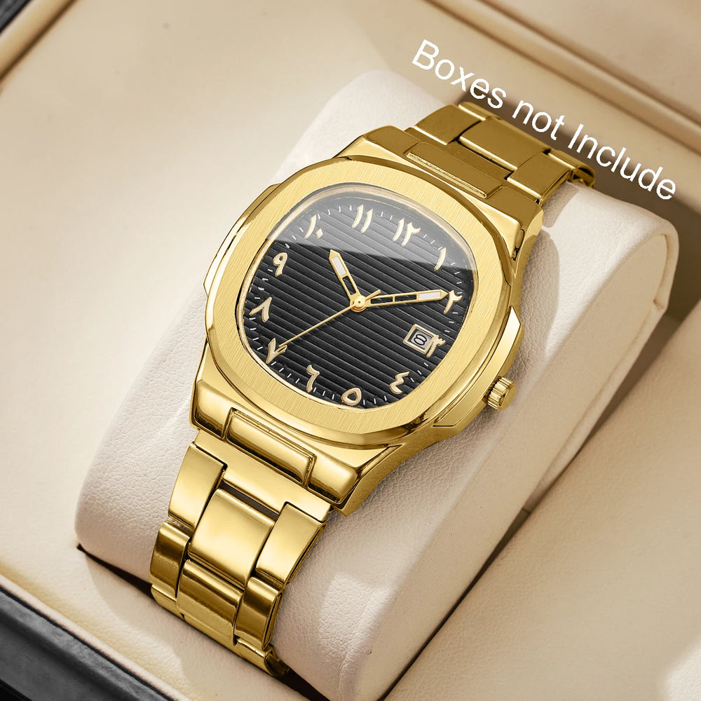 Luxury Men (Without Box) Business Watch, Stainless Steel Watch With Calendar