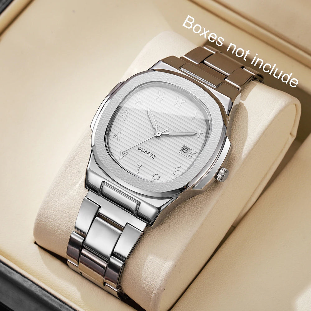 Luxury Men (Without Box) Business Watch, Stainless Steel Watch With Calendar