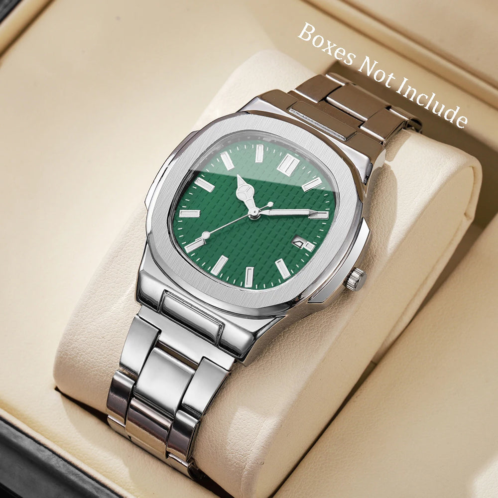 Luxury Men (Without Box) Business Watch, Stainless Steel Watch With Calendar