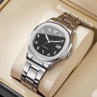 Luxury Men (Without Box) Business Watch, Stainless Steel Watch With Calendar
