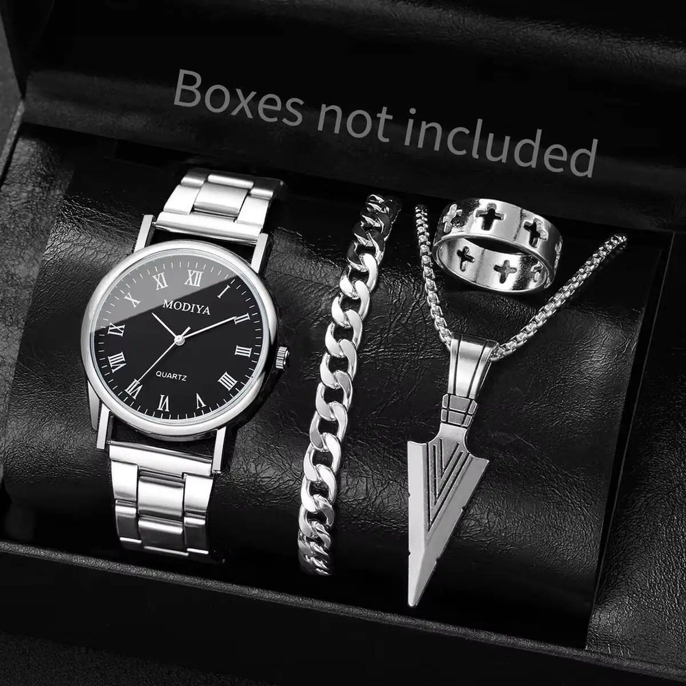 4pcs/Set Fashion (Without Box ) Men Business Watches, Dial Quartz, Jewelry Set