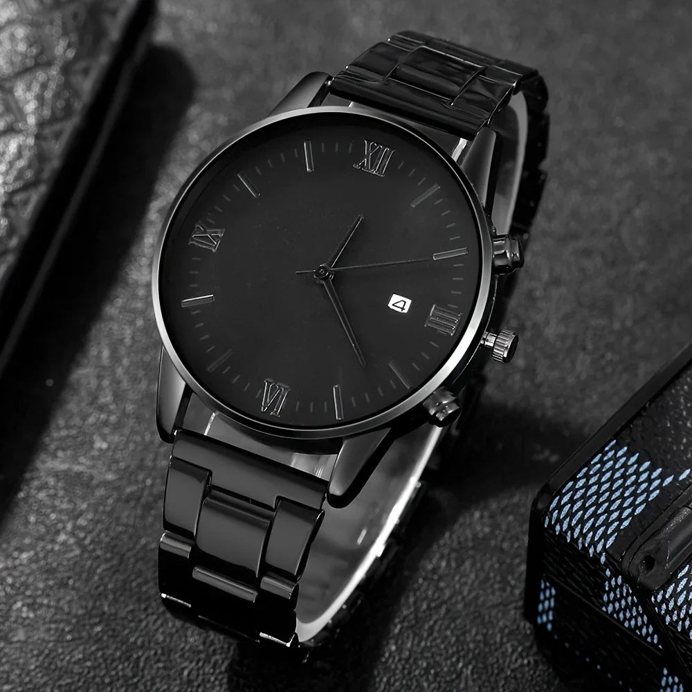 4-Piece/Set（Without Box ) Black Watch Set With Bracelet, Necklace, and Ring