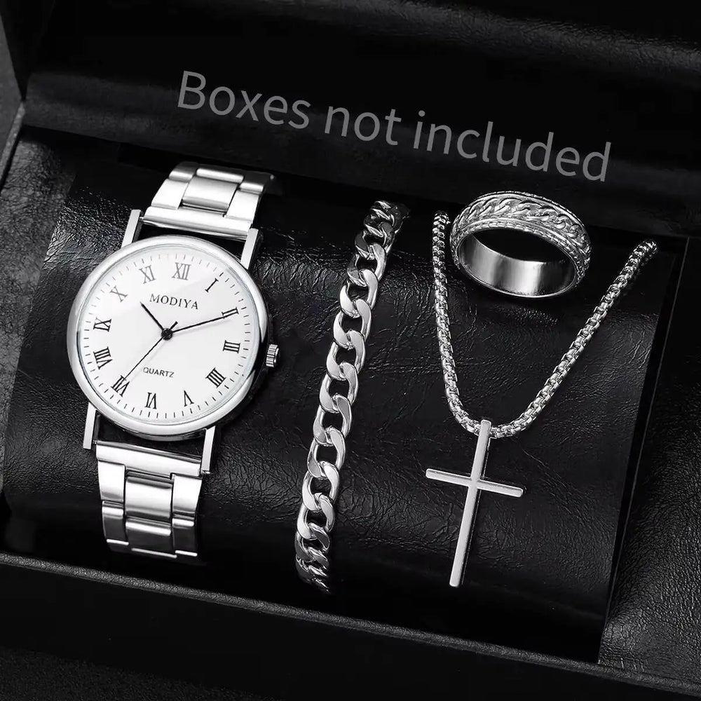 4pcs/Set Fashion (Without Box ) Men Business Watches, Dial Quartz, Jewelry Set