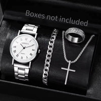 4pcs/Set Fashion (Without Box ) Men Business Watches, Dial Quartz, Jewelry Set