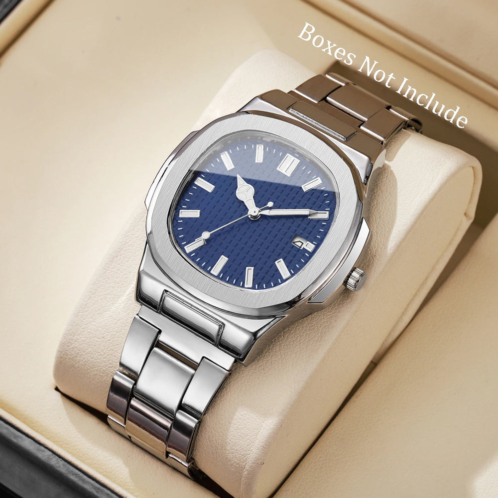 Luxury Men (Without Box) Business Watch, Stainless Steel Watch With Calendar