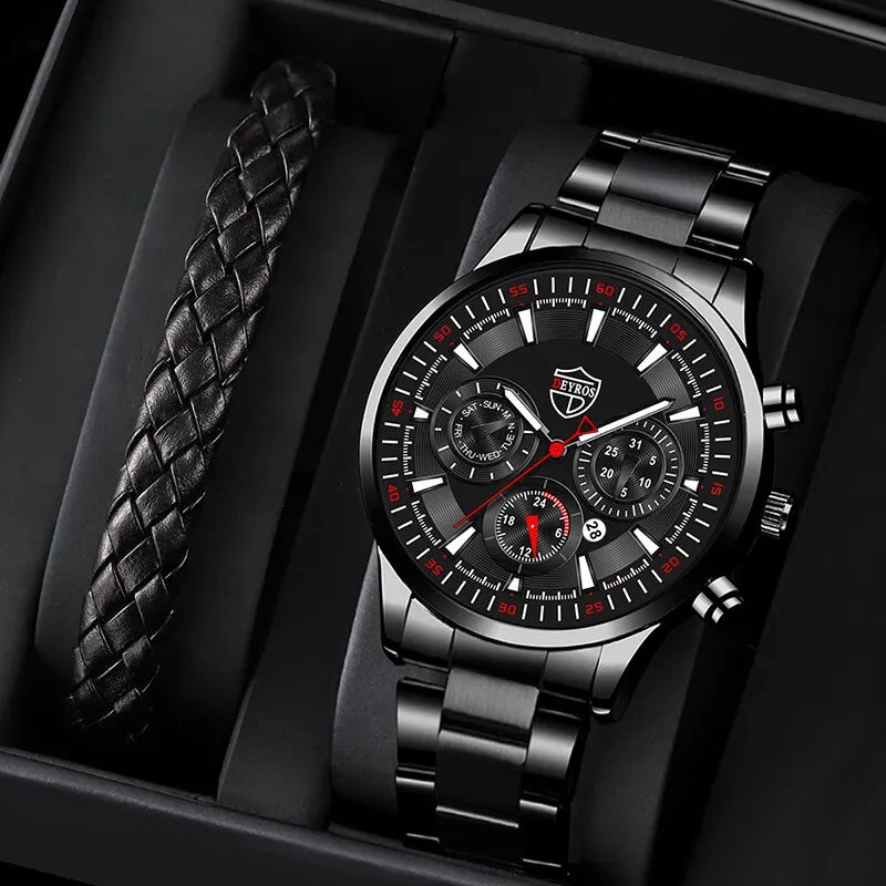 Fashion Men's Watches Business Stainless Steel Quartz Wrist Watch