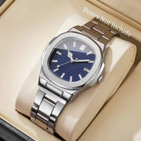 Luxury Men (Without Box) Business Watch, Stainless Steel Watch With Calendar