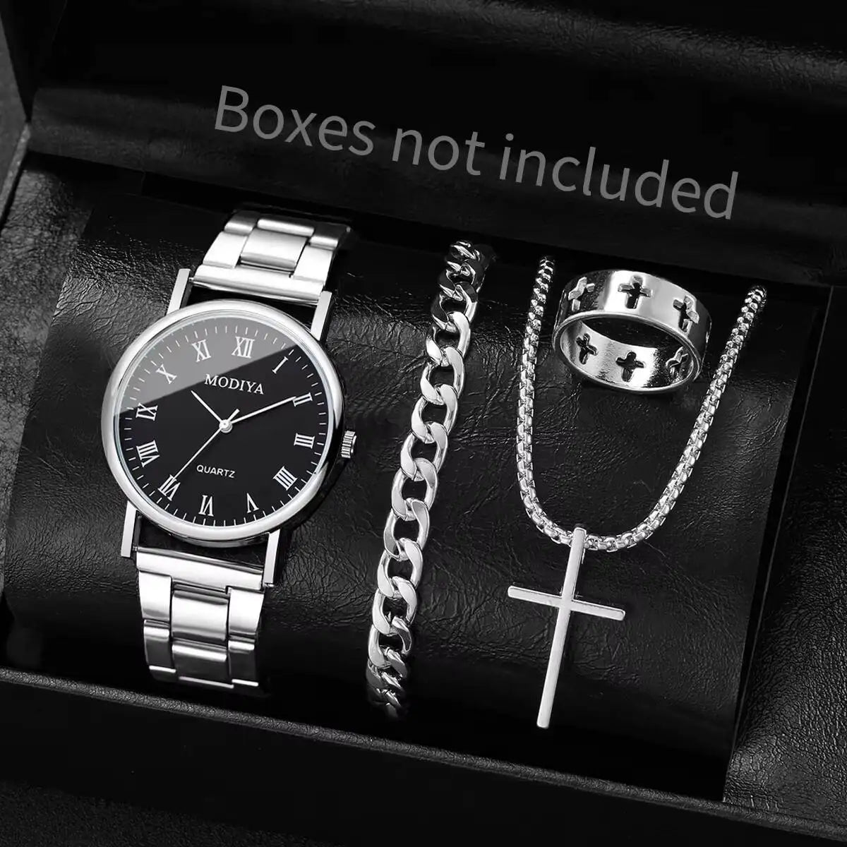 4pcs/Set Fashion (Without Box ) Men Business Watches, Dial Quartz, Jewelry Set