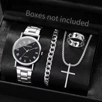 4pcs/Set Fashion (Without Box ) Men Business Watches, Dial Quartz, Jewelry Set