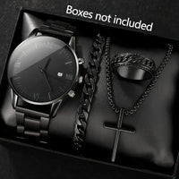 4-Piece/Set（Without Box ) Black Watch Set With Bracelet, Necklace, and Ring